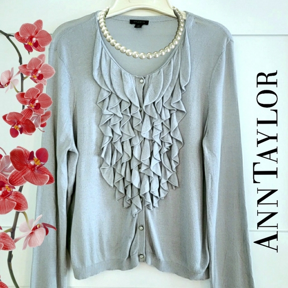 Ann Taylor Sweaters - 🔥 Ann Taylor Pearl Button Ruffle Collar Sweater